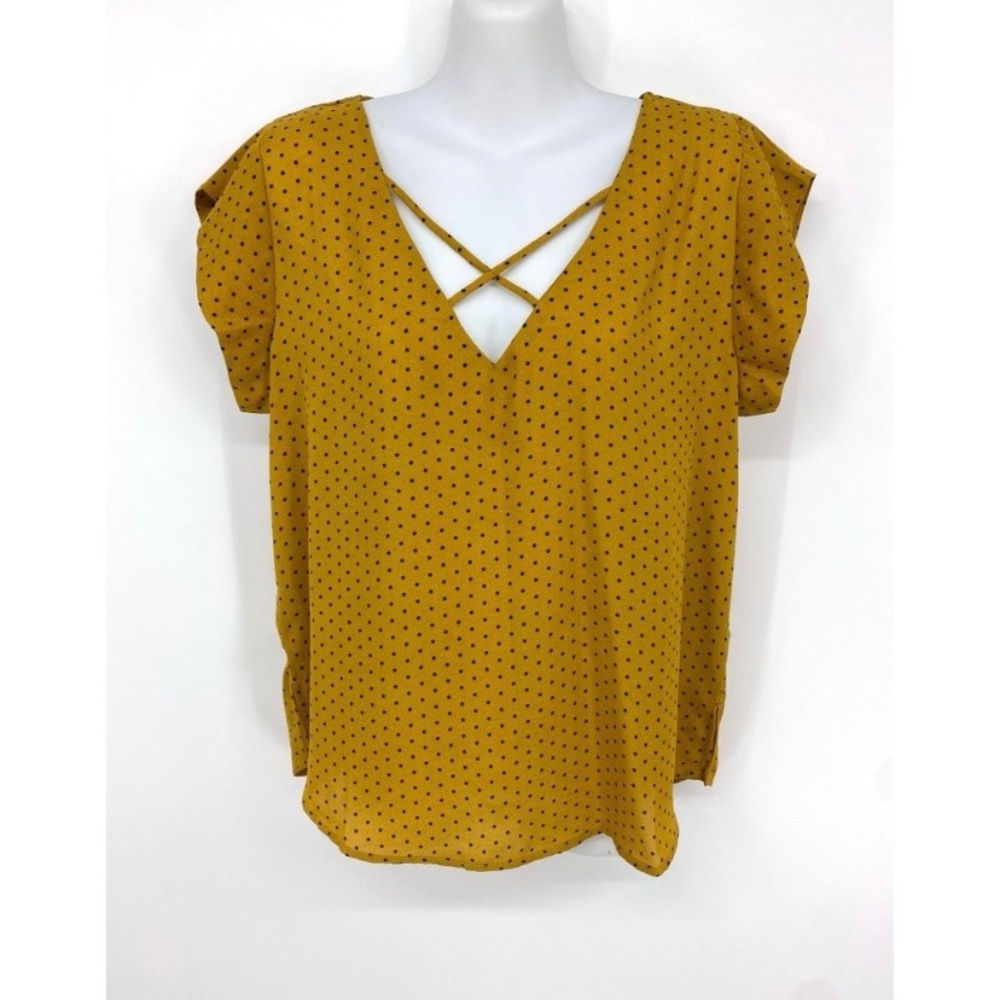 Lily White criss-cross v-neck keyhole back blouse - size large